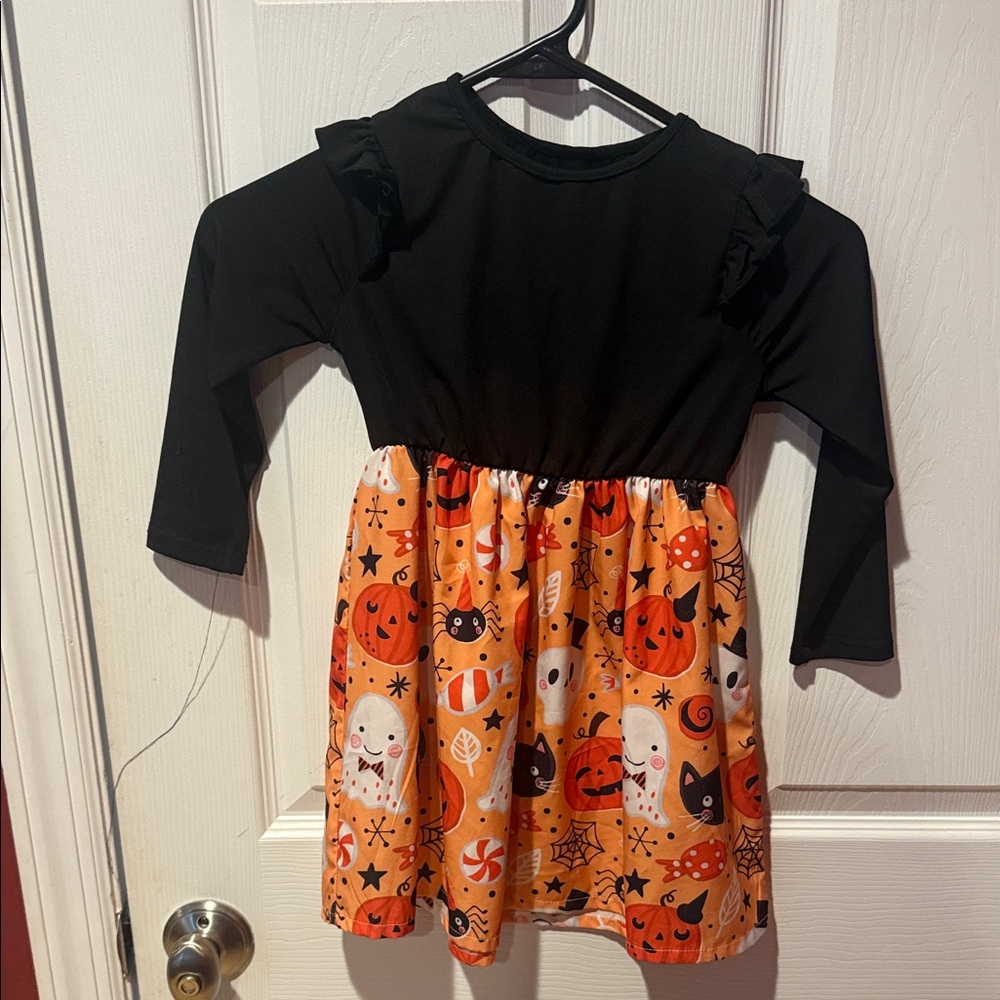 Halloween Themed Dress with Black Top and Orange Skirt